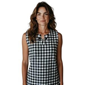 NWOT Rafaella Studio Sleeveless Black/White Checkered V-Neck Top Size L